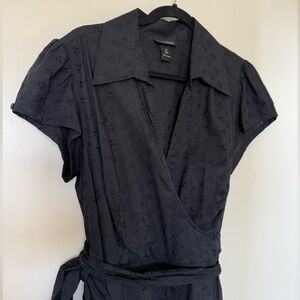 NWOT Lane Bryant Black Midi Eyelet Wrap Dress with Collar in Size 20